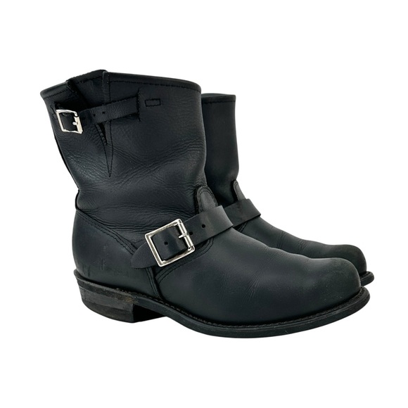 FRYE Engineer 8R Black Buckle Strap Moto Inspired Leather Ankle Boots - Picture 1 of 10